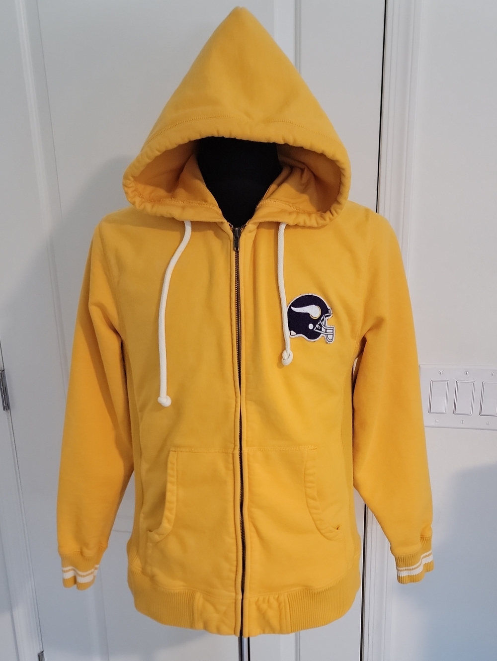 Mitchell & Ness Yellow Zip-Up Hoodie with Minnesota Vikings Helmet Patch